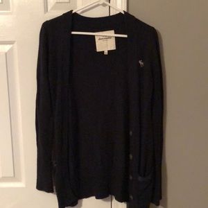 Navy blue long cardigan with sequenced pockets